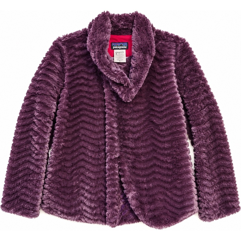 Patagonia Los Gatos Shawl Collar Fleece Jacket Purple Wavy High Pile Womens M